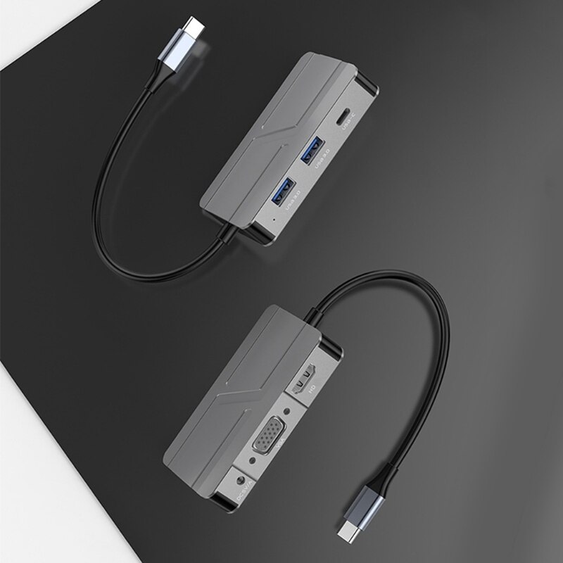 DXAB USB 3,0 Hub Splitter 7 in 1 5Gbps Typ C zu HDMI-kompatibel VGA 1080P Adapter