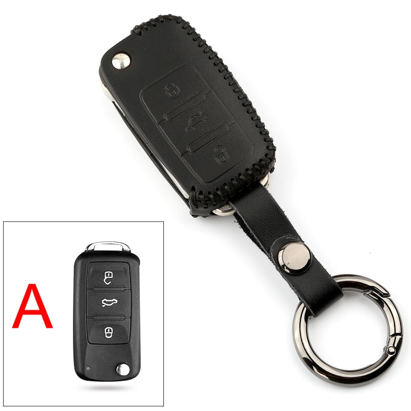 Leather Car Key Cover Case for VW Volkswagen Tiguan mk2 Magotan Passat B8 Polo Golf 4 5 6 7 mk7 Jetta mk6 Eos Scirocco: A  Black