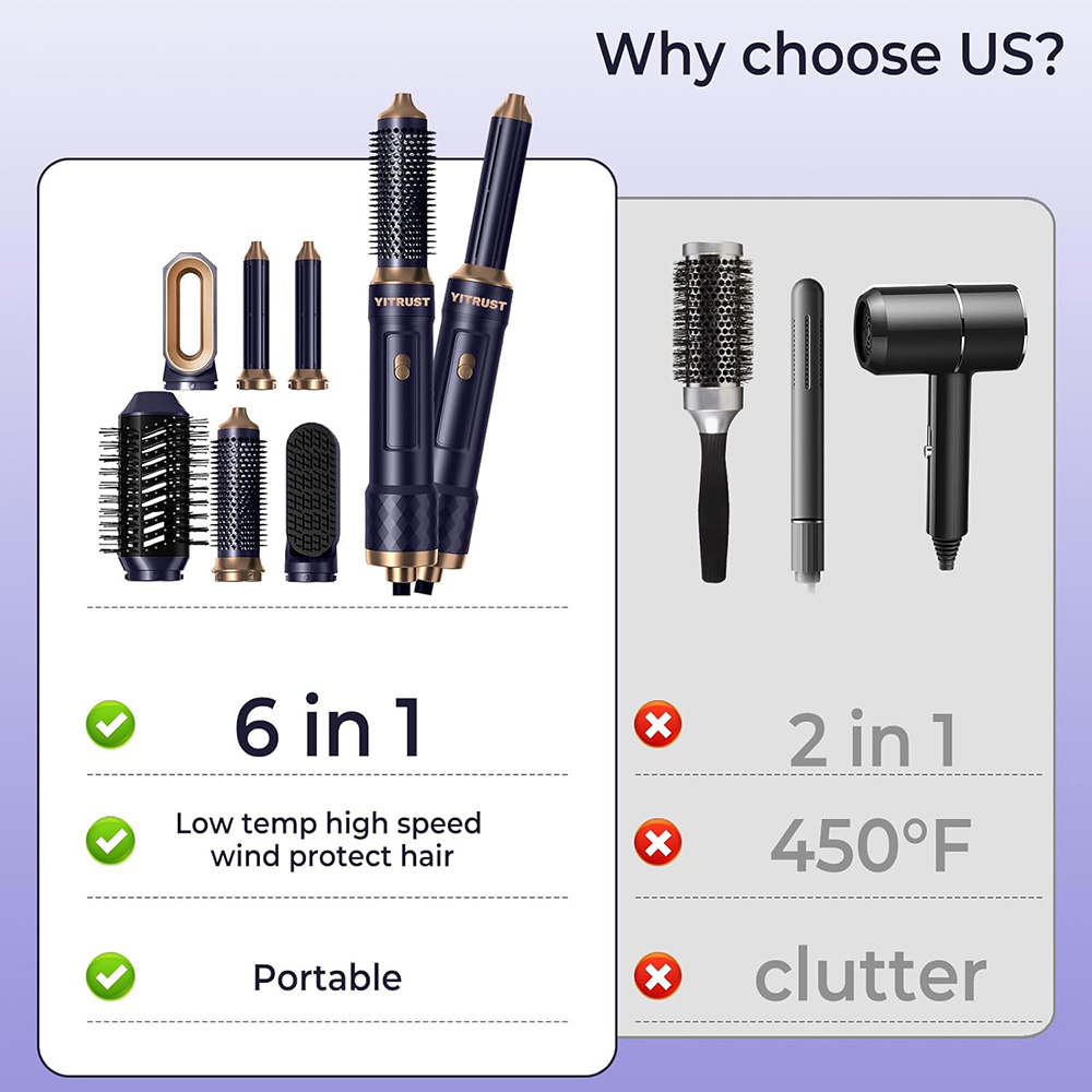 6 in 1 Haartrockner Bürste elektrische Föhn Kamm Haartrockner Negativ ionische Haar gebläse Bürste Luft Styling Locken wickler Lockens Tab