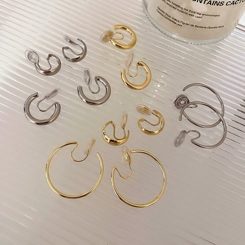 Clip Earrings Metal Trendy Round Women Circle Ear Clip Simple Metal Earrings No Ear Hole Simple Jewelry