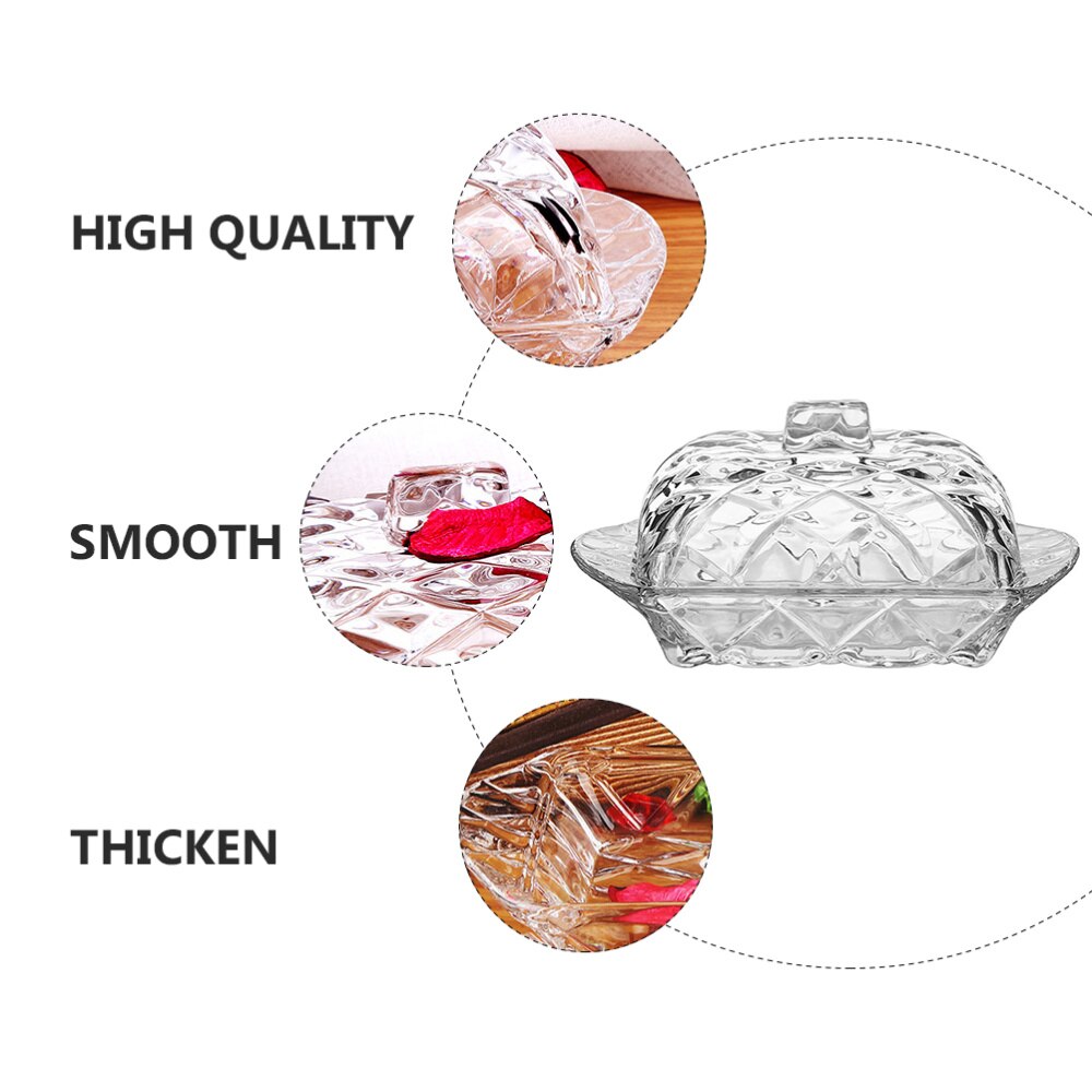 Embossment Glass Butter Box Butter Dish Transparent Tray with Lid Cheese Board Server Storage Container