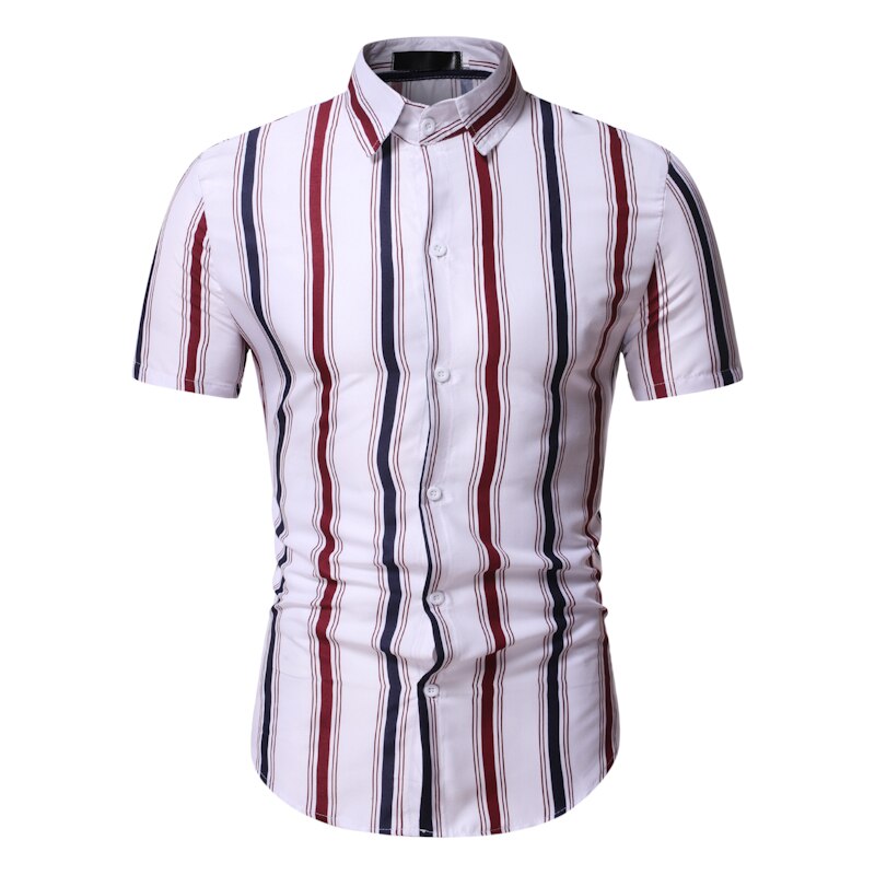 Men's Shirt Casual Stripe Shirts Shorts Sleeve Shirts Slim Fit Spring Summer Casual Men Striped Shirt
