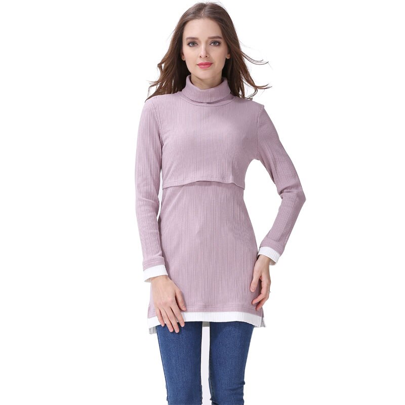 Emotie Moeders Coltrui Moederschap Kleding Verpleging Borstvoeding Tops Kleding Voor Zwangere Vrouwen Lange Mouw Moederschap T-shirts: Lavendel / M