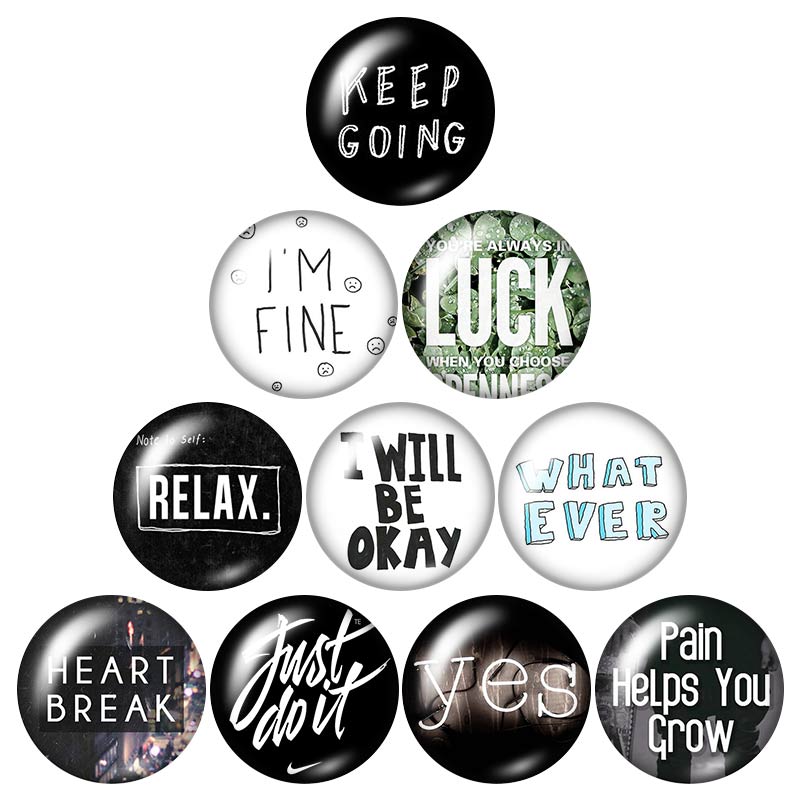 Letters Make yourself better Trust 18mm snap buttons 10pcs mixed round photo glass cabochon style for snap button jewelry: DB0043