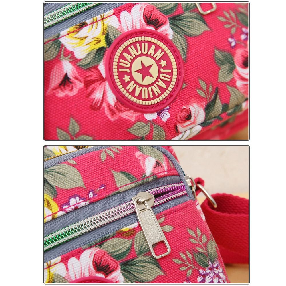 Casual rugzak messenger tas van nylon canvas, schoudertas met meerdere lagen en bloemenprint, moedertas, dames crossbodytas