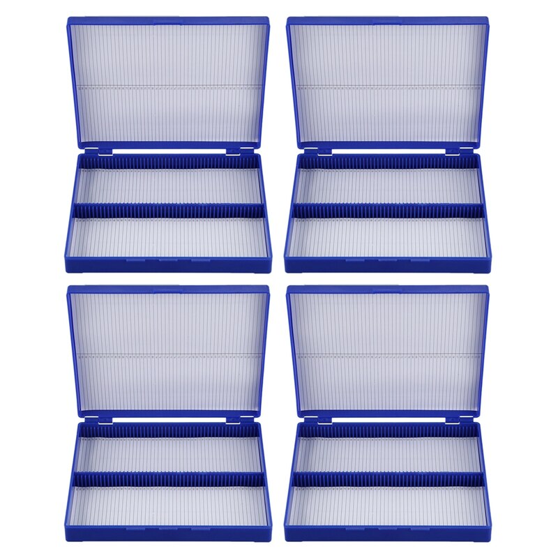 4X Royal Blue Plastic Rechthoek Houden 100 Microglaasje Slide Microscoop Doos