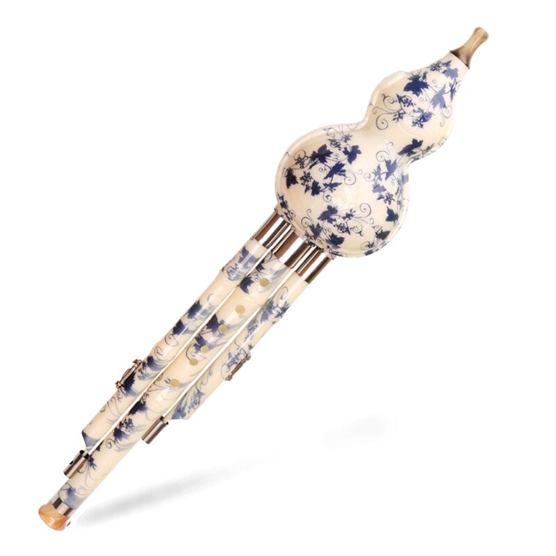 C-key Hulusi gourde tuyaux avec noeud chinois étui de transport pour les débutants: Blue white porcelain