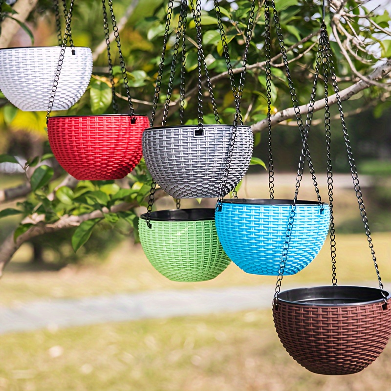 De 1 maceta de plástico tejida de ratán colgante, cesta de macetero colgante de estilo europeo, maceta grande de resina colgante para orquídeas de interior