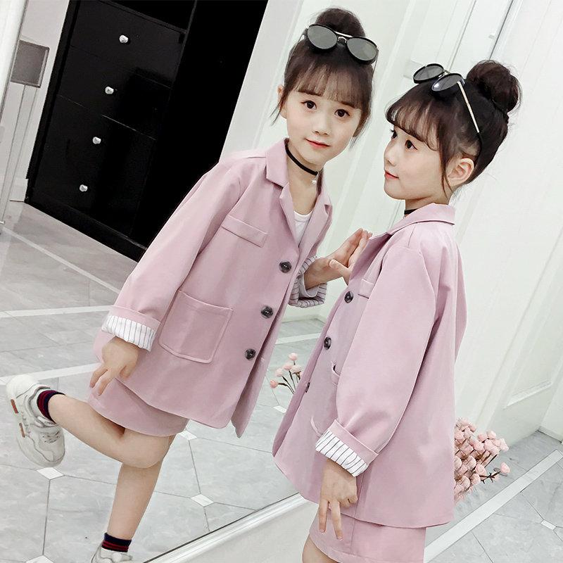 Teenage Girls Formal Wedding Party Autumn Girls Solid Color Skirt Suit Blazer School Two-Piece Suit Sets Children's Clothes