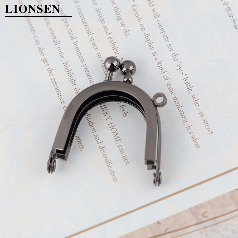 Lionsen 4cm Metal Coin Purse Bag Change Purse Frame Glossy Finished mini Kiss Clasp no hole Lock DIY Craft wallet accessaries: Gun black