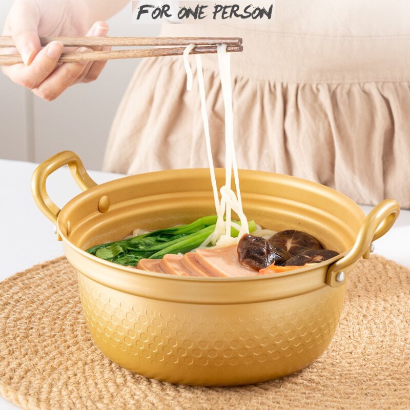 Soup Pot Household Small Cooking Pot Binaural Wooden Lid One Person Food Instant Noodle Bowl Cooking Milk Pots for Kitchen