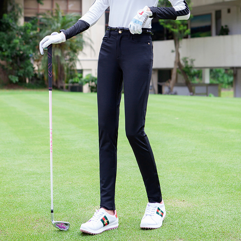 Sommar höst golfkläder kvinnor svarta byxor lätta midja stretch slim-fit sport- och fritidsbyxor med bälte