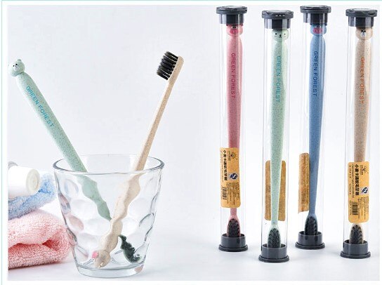 Cartoon Pig Wheat Straw Handle Toothbrush Soft Bamboo Fiber Manual Toothbrushes Sparkling Teeth Travel Toothbrush