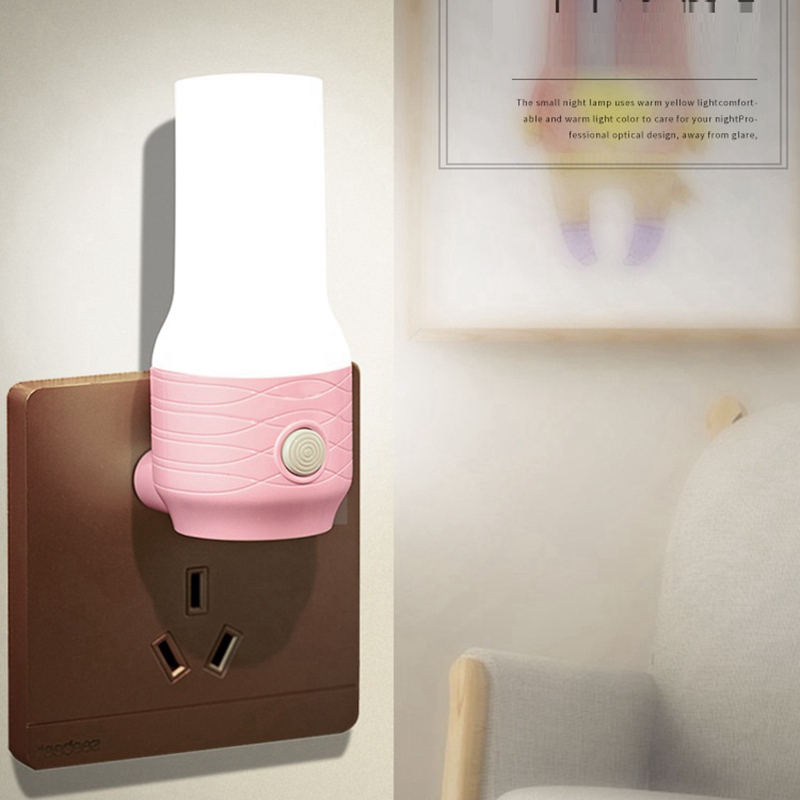 Bærbar stikkontakt led nattlampe eu us plug-in nattlampe bryter soverom leseboklampe 2 farger lysdimming vegglampe: Lyserosa / Eu