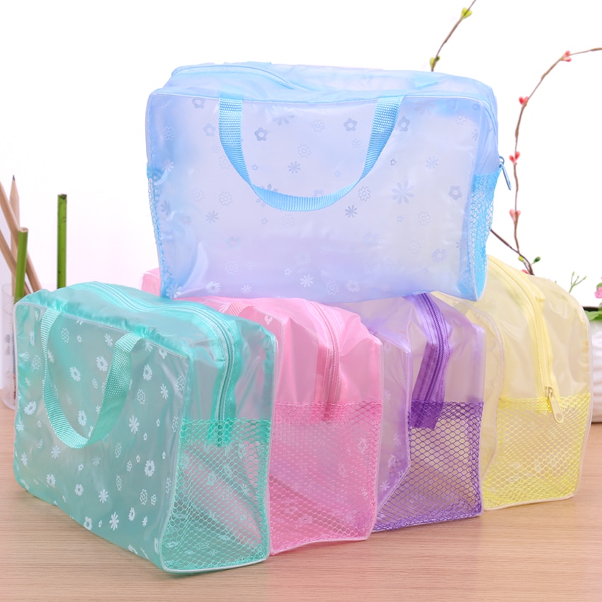 Makeup Bag PVC Floral Transparent Cosmetic Bag Toiletry Wash Make Up Bag Pouch Travel Necessarie Organizer Bag