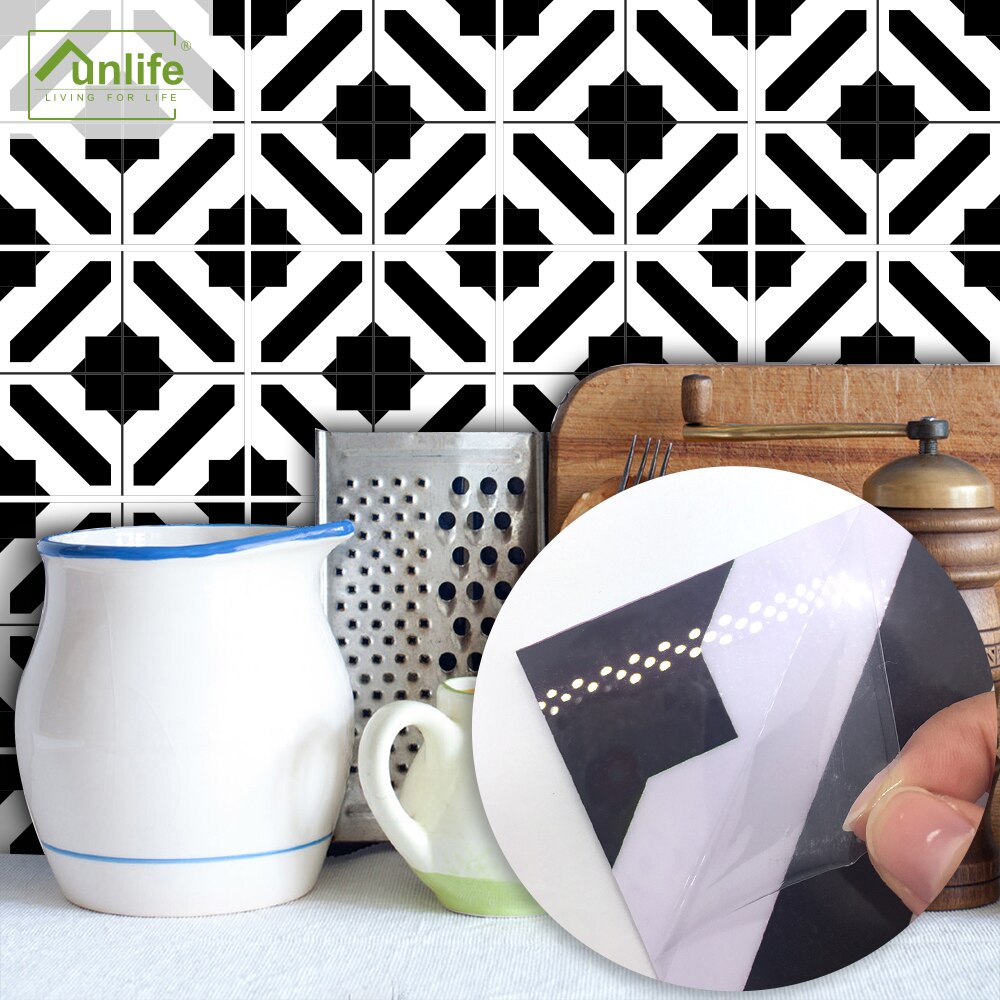 Funlife®Czarno-białe płytki marokańskie kafelkowa naklejka naklejka ścienna zdejmowane samoprzylepne zdejmowane ekologiczne pcv robić łazienki: 15x15cmx20pcs0.45sqm