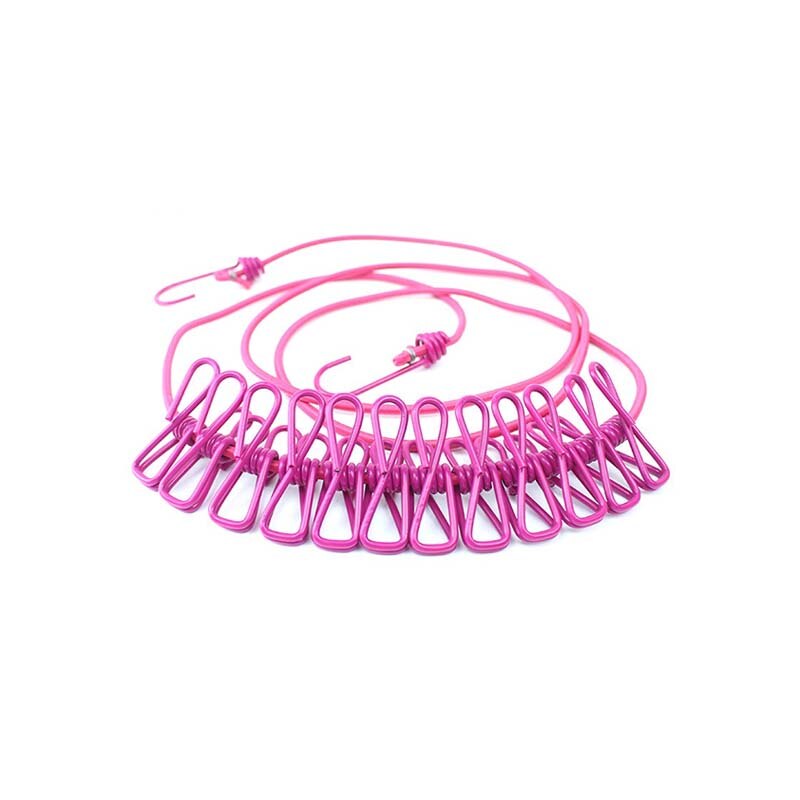 Portable Outdoor Clothesline Easy to Take Hanging Rope Windbreak Non-slip Clotheslin With 12 Clothespins Clothes Dryer: Dark Pink