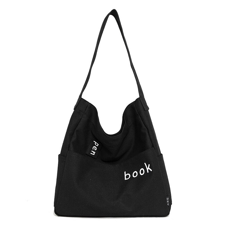Canvas Strand Casual Shopping Tote Grote Tassen Mode Vrouwen Schoudertas Handtassen: Black