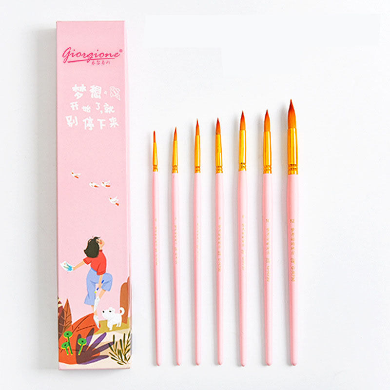 7 stücke Traum verfolgen Serie Runde kopf Nylon pinsel Suite Anfänger Erwachsene Professionelle Zeichnung Kunst Malerei Aquarell Pinsel einstellen: Rosa
