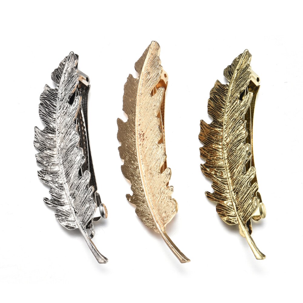 Vintage Simple Gold Leaves Feather Hair Clip Hairpin Barrette Spring Clip Hair Jewelry Women Tiara Accessories Bride