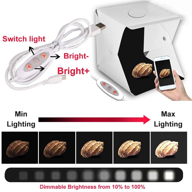 Mini Light Box Photography, Folding Portable Photo Shoot Tent Kit with Top Hole LED Strips Color Backdrop