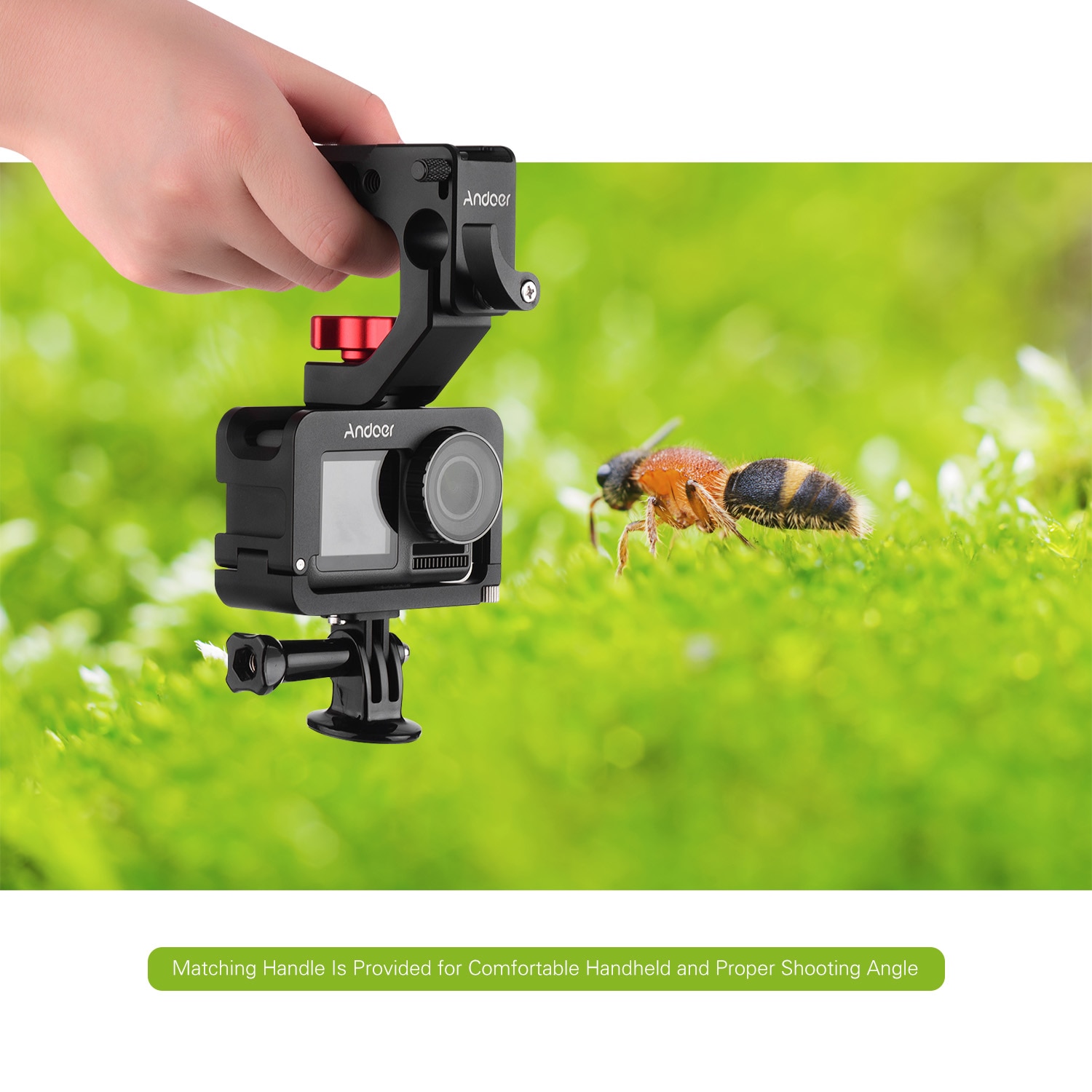 Andoer Metalen Camera Kooi Compatibel met voor OSMO ACTION Vlogging Schieten Case met Koud Shoe Mount 1/4 Schroef Interfaces