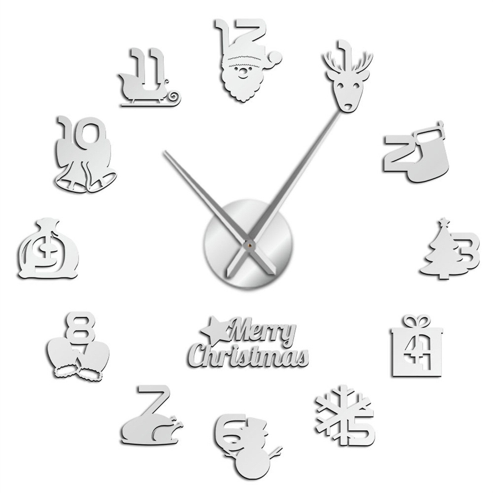 Noël sans cadre bricolage mur muet horloge décoration de la maison salon 3d miroir Surface autocollant décor à la maison horloge murale