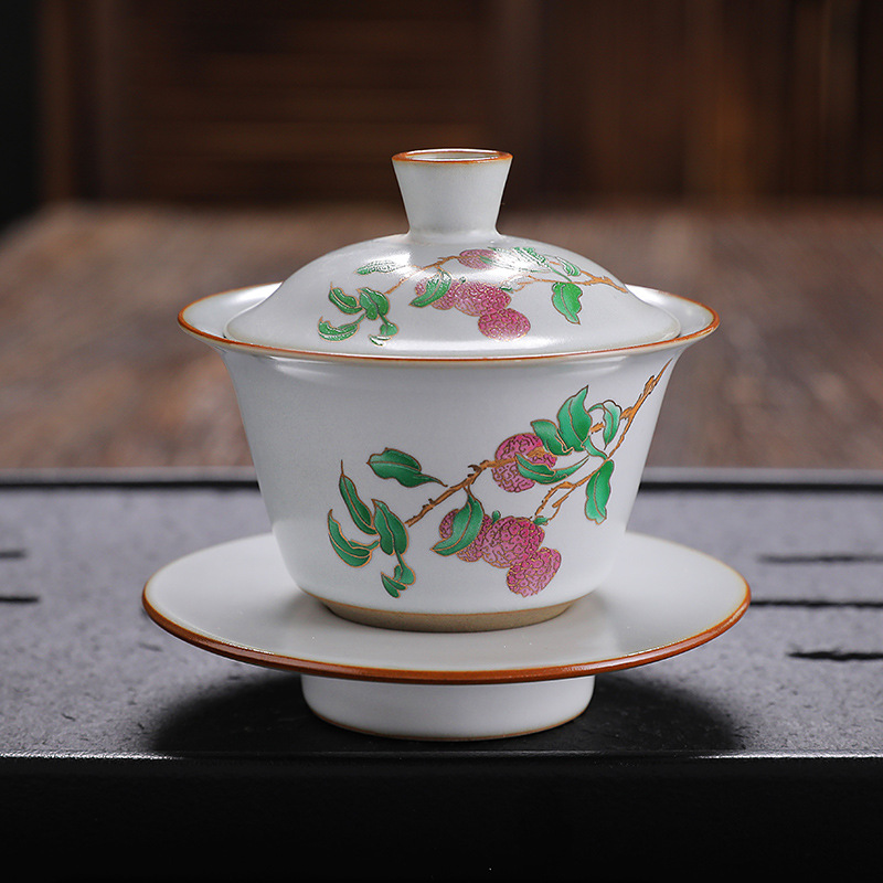 Chinese Traditions Gai Wan Ceramic Tea Sets PorcelainTeaware Tureen Sancai Tea Bowl Tea Cup and Tea Lid Set: D