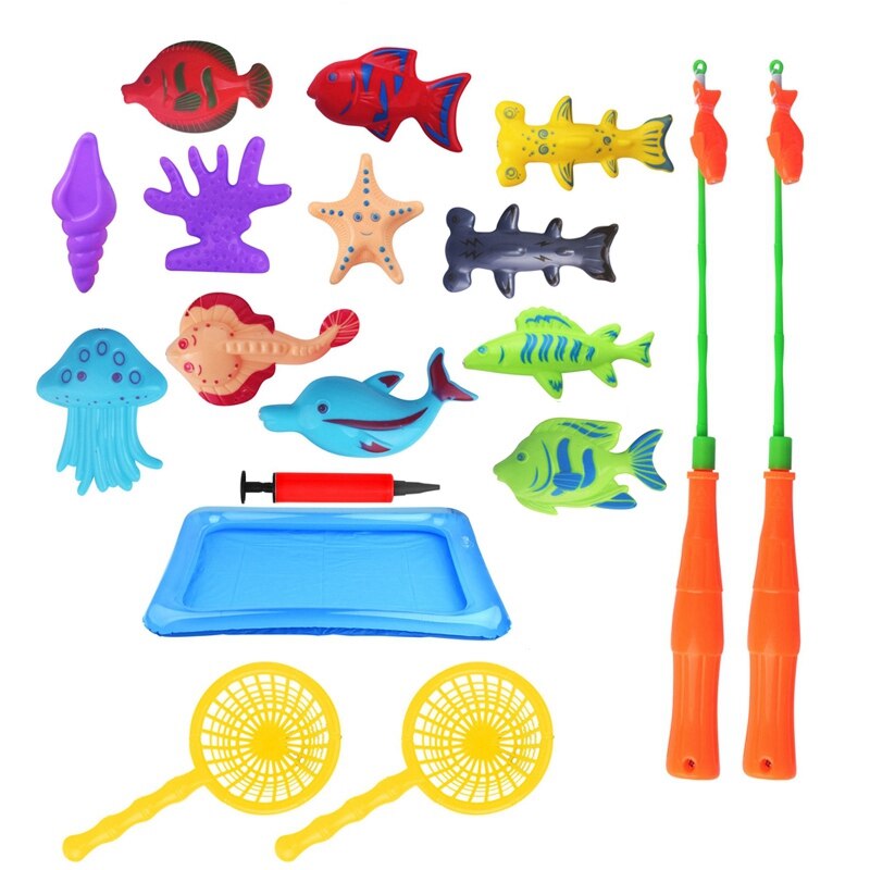 18Pcs Kids Magnetische Vissen Speelgoed Set Met Opblaasbare Zwembad Netto Magneet Hengel Grappige Klassieke Speelgoed Voor Kinderen