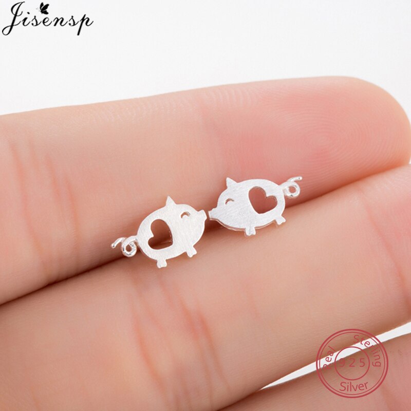 Real 925 Sterling Silver Animal Earrings for Women Minimalist Star Cat Triangle Music Stud Earrings Child Best allergy free: FED095