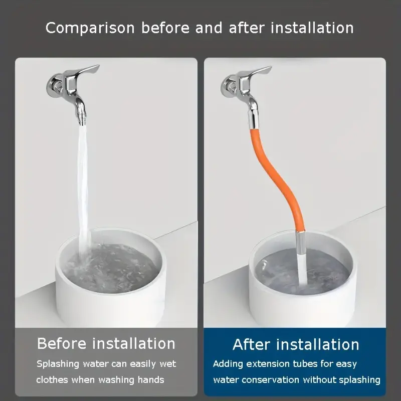 Flexibele kraanverlenger met 360° ° Rotatie, universele waterkraan rubberen verlengbuis, anti-spatontwerp voor gemakkelijke watervloer