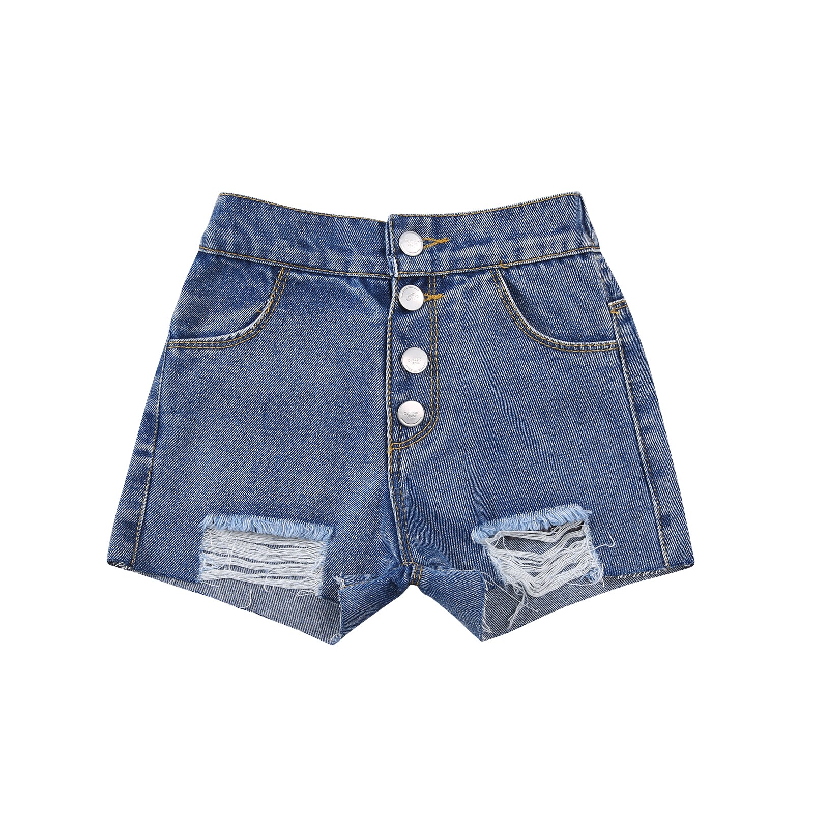 Jeans Casual per ragazze più recenti di arrivo con fori rotti pantaloncini di stoffa di Jeans tinta unita per bambini blu scuro/nero: Blu / 7