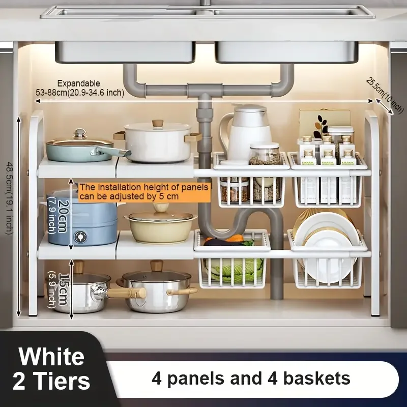 Kitchen Storage Shelf Under Sink Organizer Retractable Shelf For Under-sink Cabinet And Countertop Kitchen Organizer Rack: DARK GRAY
