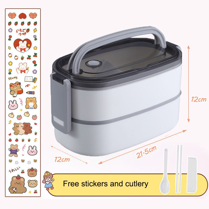 Japanese Kawaii Lunch Box Container Double Layer Lunch Bento Container with Cover Compartments Storage Breakfast Boxe: Double layer