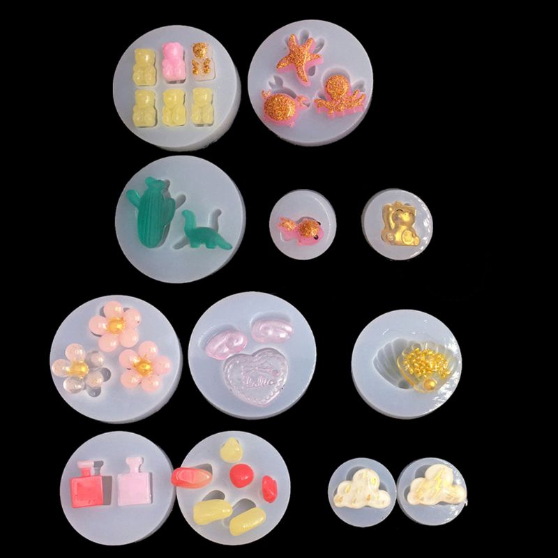 Cute Min Earrings Pendants Silicone Resin Mold Bear Dinosaur Goldfish Shell Flower Resin Casting Mold Jewelry Art Tools