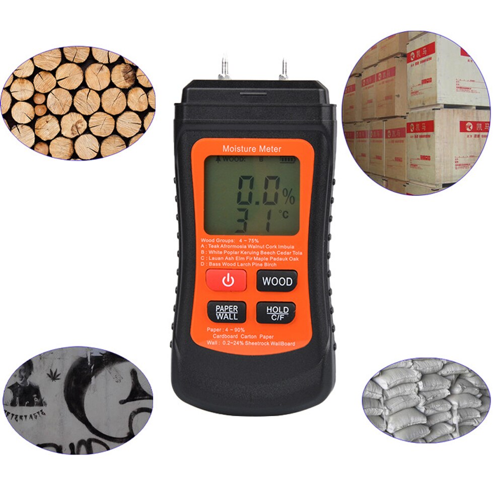 Wood Moisture Meter With LCD Screen For Measure Wood Paper Cardboard Wall Building Materials Moisture Evaluate Flood Damage