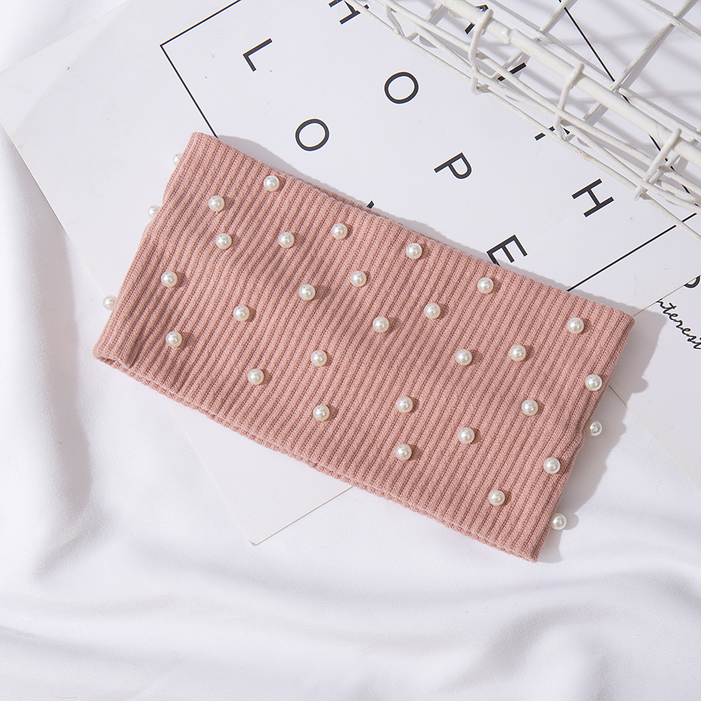 Bandeaux élastiques avec nœud pour femmes, bandeaux avec perles, turban, bandana, coiffure chaude, accessoires pour cheveux, sauna, automne, hiver: Black