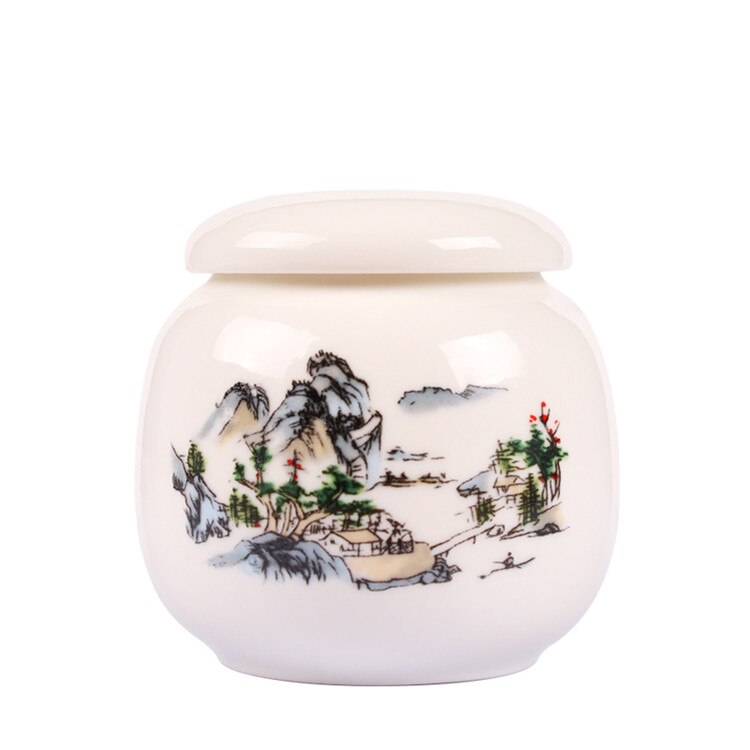 Boîte à thé Kongfu | Coffres traditionnels chinois de stockage de thé en porcelaine peinte à la main, nourriture Puer, poterie, thé vert: Landscape