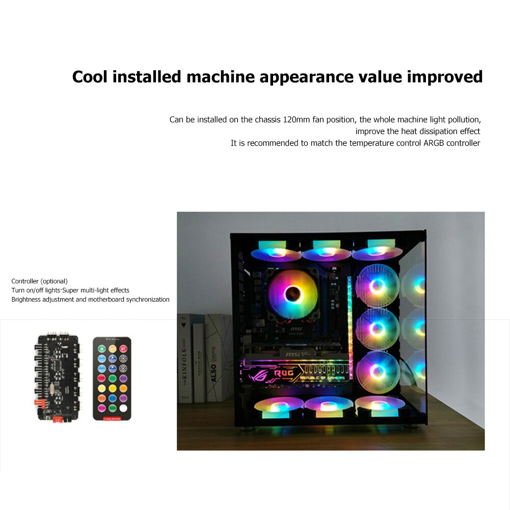 COOLMOON PC Case Cooler Fan 12cm 12V 4Pin PWM for Computer Chassis Silent ARGB Fan Lighting Radiator Master Cooling Heatsink