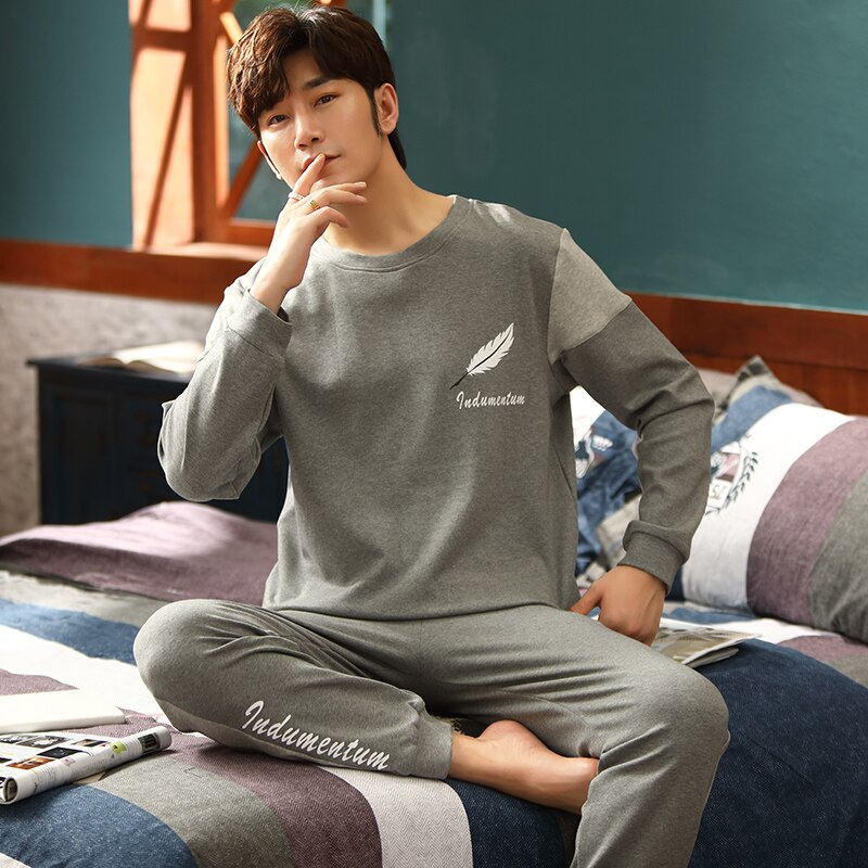 Ensemble pyjama M-XXXL coton pur pour homme, doux et confortable, manches longues, pantalon, grandes tailles, printemps, automne, hiver