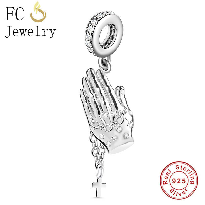 Pulsera con abalorio de plata de ley 925 para mujer, brazalete con de "Te quiero, promesa manos, gesto, corazón rosa, Berloque 2022: Q1808