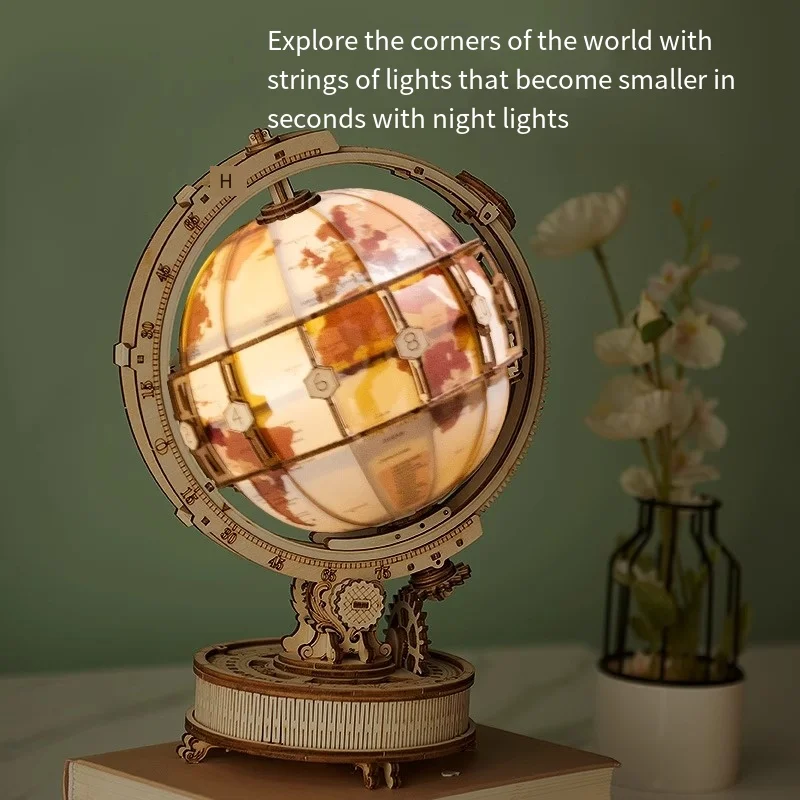 DIY wooden globe 3D puzzle assembly model toy ornament toy with lighting suitable as a birthday for children/adult