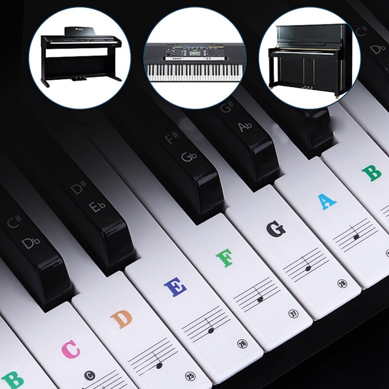 Transparent Piano Keyboard Stickers Symbol 54/61/88 Electronic Keyboard Key Piano Stave Note Sticker for Piano Beginner Learning