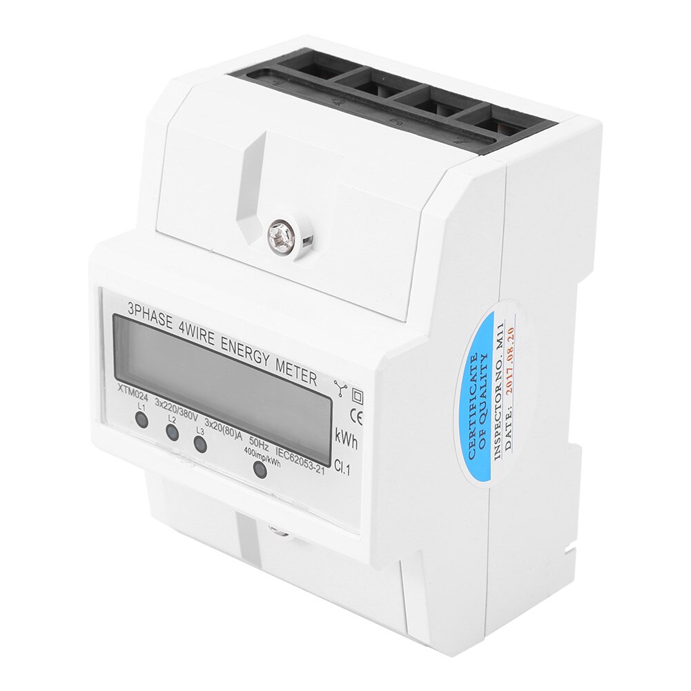 Digital LCD 3 x 20(80A) Energiemeter Three Phase Four Wire DIN-Rail KWh Electronic Energy Meter Measuring Tools