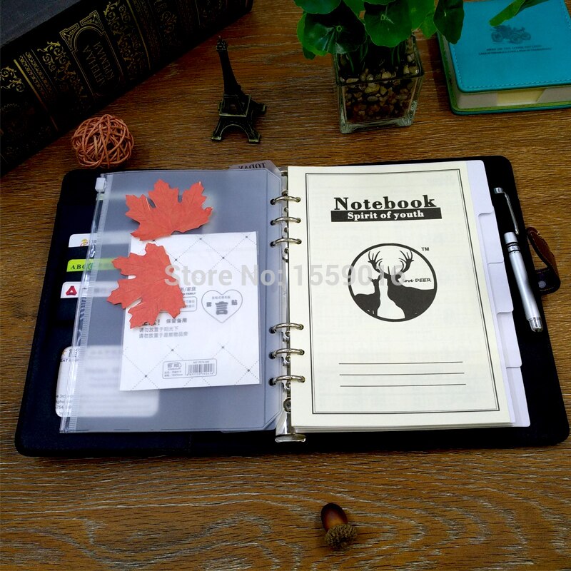 6- rings ringband, map,  a5 leren notitieboekhoezen, agenda, map, organizer, tas, set voor schoolbenodigdheden