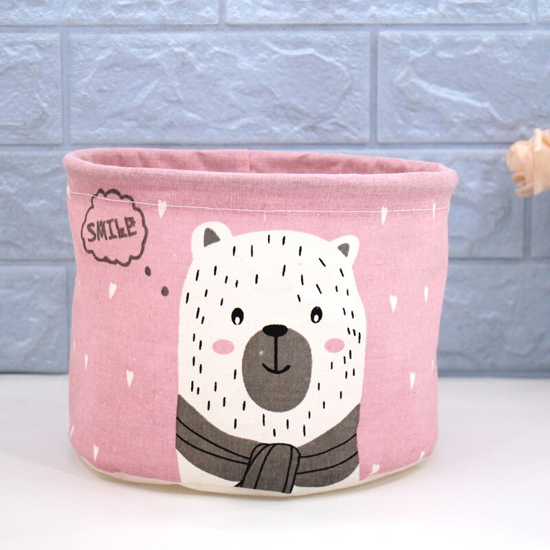 Toy cartoon small storage bucket dirty clothes debris storage basket foldable: Pink bear