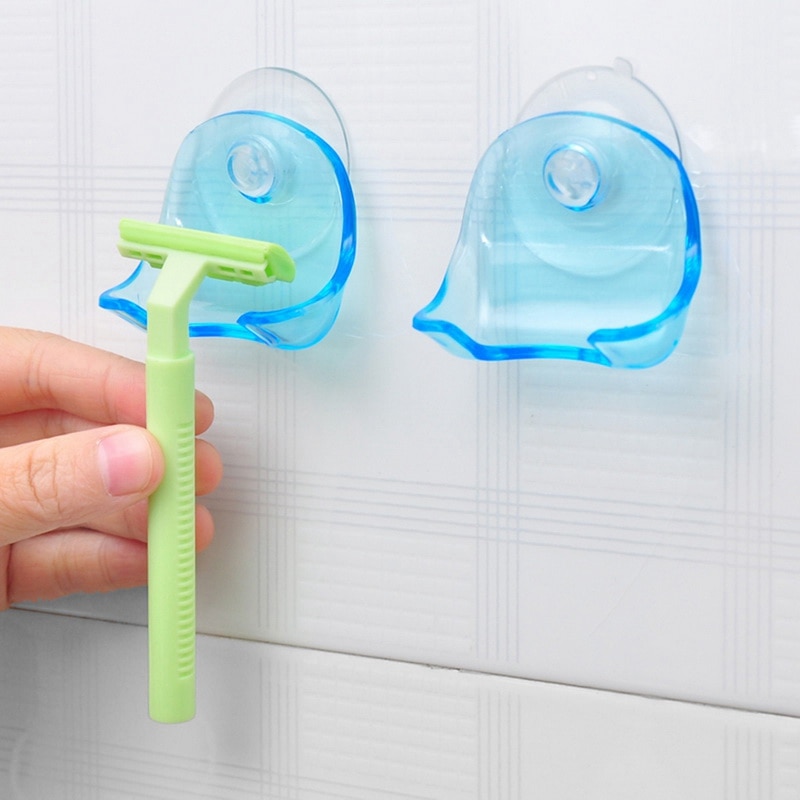 1piece Clear Blue Plastic Super Suction Cup Razor Rack Bathroom Razor Holder Suction Shaver Storage Rack organizer