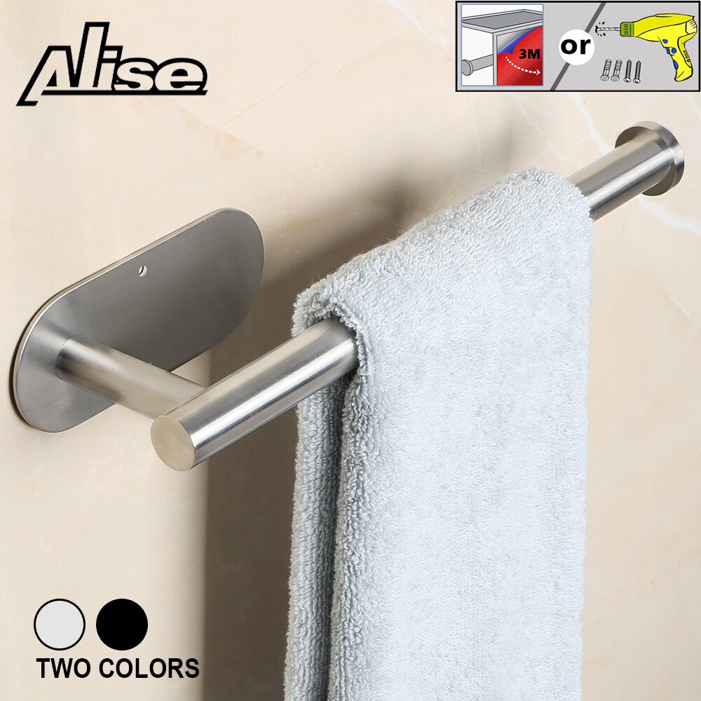 Alise uchwyt na ręcznik łazienkowy ze stali nierdzewnej haki na ręczniki naścienne matowy czarny 3M samoprzylepny stojak na papier toaletowy