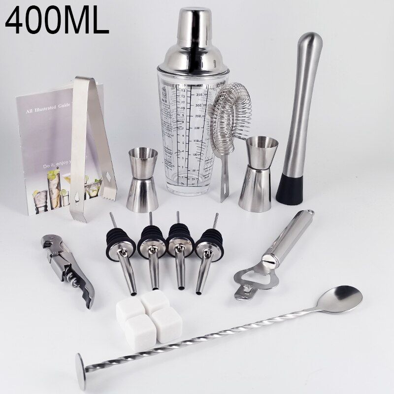 Dosenöffner Bar Löffel Wein Kork Ausgießer Sieb Bar Werkzeuge Zubehör 1-19 Stck Edelstahl Boston Cocktail Shaker rezept: 400ML einstellen