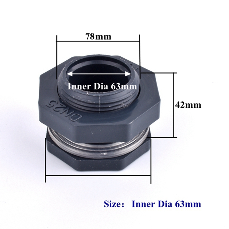 1Pc ID 20~63mm PVC Water Tank Connector Home Aquarium Fish Tank Bulkhead Pipe Joint Water Inlet Outlet Connector Drainage Joint: grey